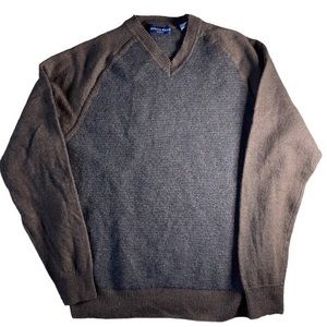 AUSTIN REED 100%‎ Merino Wool Brown and Charcoal Gray Pullover Sweater XL